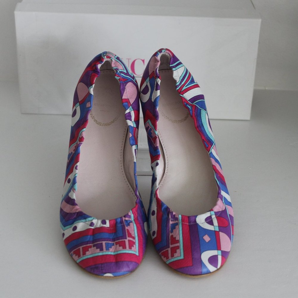 RARE Emilio Pucci Geometric Abstract Multicolored leather Oflats shoes 37 / 7